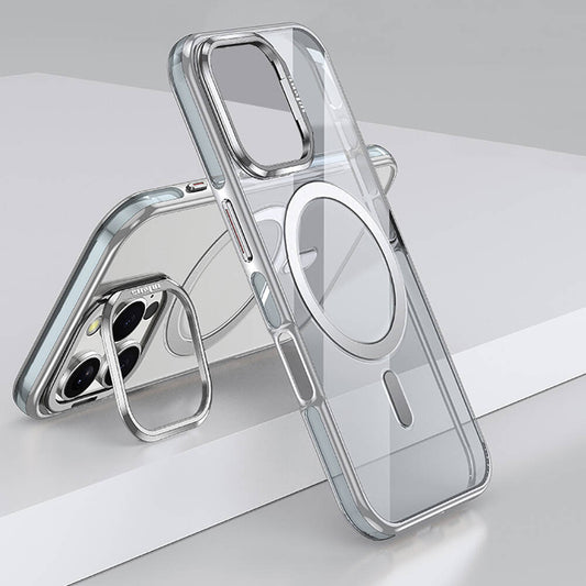 iPhone 16 Pro Kılıf Magsafe Şarj Özellikli Wlons Standlı Efsane Kılıf Gri