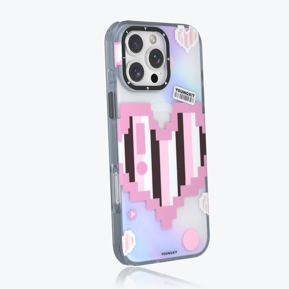 iPhone 16 Pro Kılıf Magsafe Şarj Özellikli Youngkit Love Serisi Kılıf Pembe