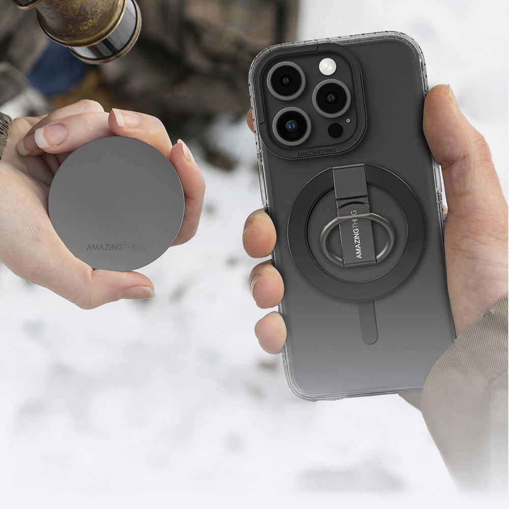 iPhone 16 Pro Kılıf Magsafe Şarj Özellikli Yüzük Standlı Amazingthing Titan Pro Serisi Kılıf Siyah