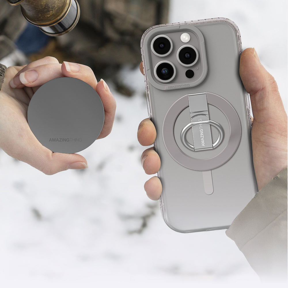 iPhone 16 Pro Kılıf Magsafe Şarj Özellikli Yüzük Standlı Amazingthing Titan Pro Serisi Kılıf Gri