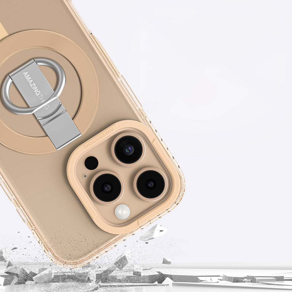 iPhone 16 Pro Kılıf Magsafe Şarj Özellikli Yüzük Standlı Amazingthing Titan Pro Serisi Kılıf Gri