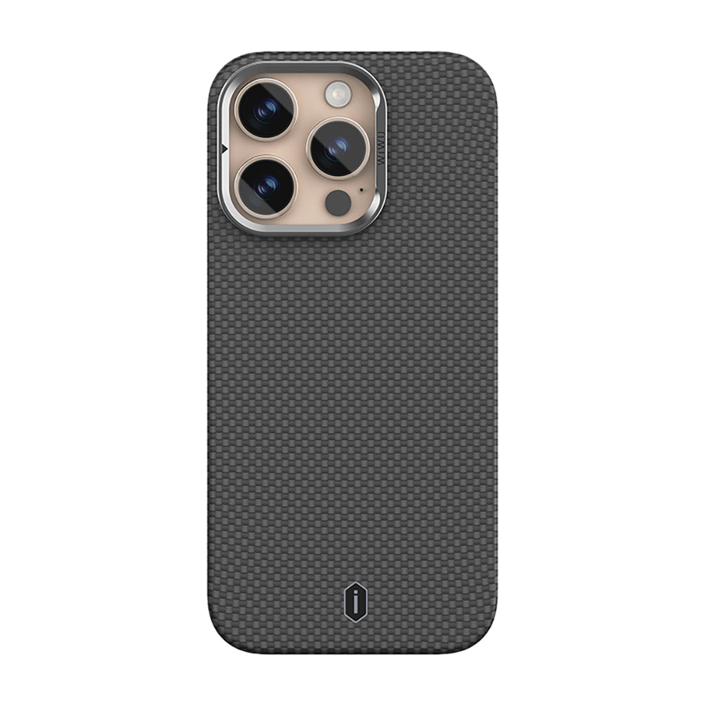 Apple iPhone 16 Pro Kılıf Wiwu DCC-208 M-safe Şarj Özellikli Kamera Standlı Aramid Fiber Tasarım Kevlar Kapak