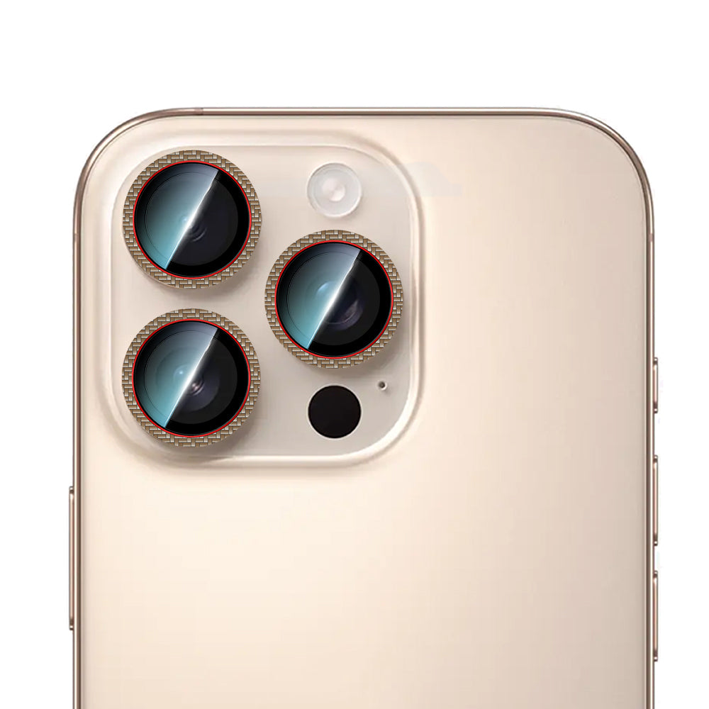 Apple iPhone 16 Pro Max CaseWorld Karbon Fiber Serisi Anti Reflective Ultra Clear Kamera Lens Koruyucu Gold-Kırmızı