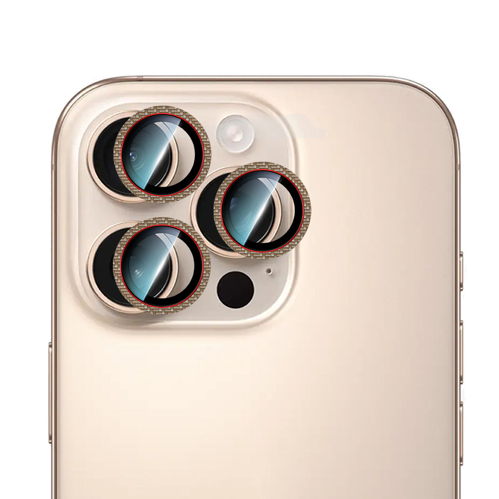 Apple iPhone 16 Pro Max CaseWorld Karbon Fiber Serisi Anti Reflective Ultra Clear Kamera Lens Koruyucu Gold-Kırmızı
