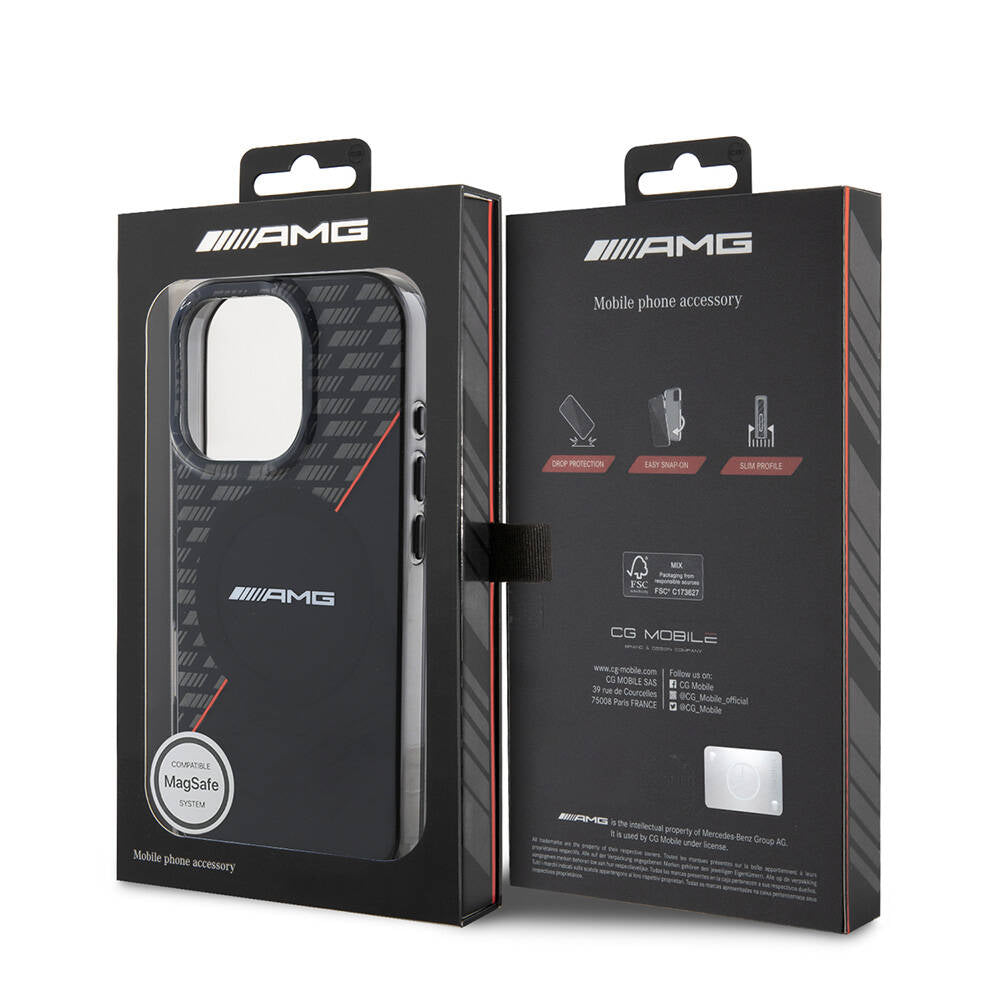 iPhone 16 Pro Max Kılıf AMG Orjinal Lisanslı Magsafe Şarj Özellikli Çift Katmanlı Kırmızı Çapraz Çizgili Kılıf Siyah-Kırmızı