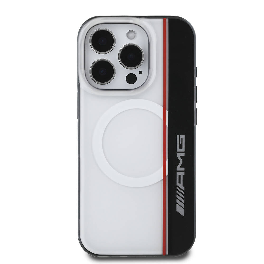 iPhone 16 Pro Max Kılıf AMG Orjinal Lisanslı Magsafe Şarj Özellikli IML Baskı Logolu Çift Katmanlı Bow Lines Kılıf Siyah