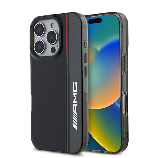 iPhone 16 Pro Max Kılıf AMG Orjinal Lisanslı Magsafe Şarj Özellikli IML Baskı Logolu Çift Katmanlı Bow Lines Kılıf Siyah