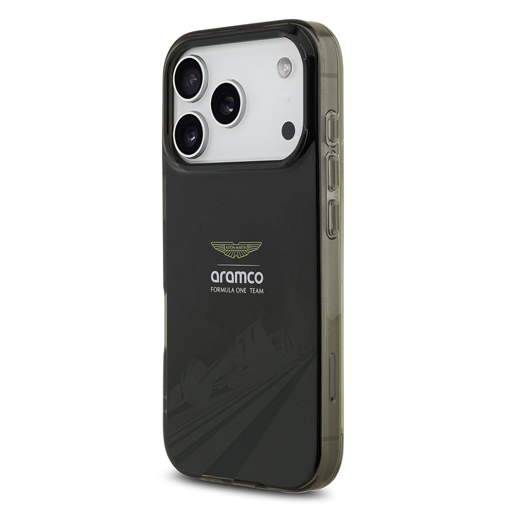 Apple iPhone 17 Pro Kılıf Aston Martin Orjinal Lisanslı M-safe Şarj Özellikli IML Baskı Logolu Formula Tasarımlı Kapak Siyah