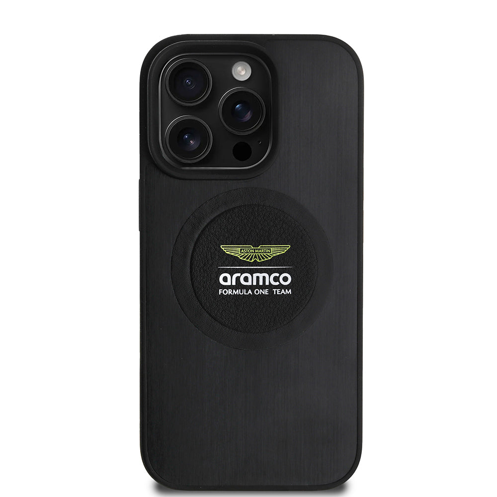 Apple iPhone 16 Pro Max Kılıf Aston Martin Orjinal Lisanslı M-safe Şarj Özellikli Aluminyum Arka Yüzeyli Formula One Team Baskılı Kapak Siyah