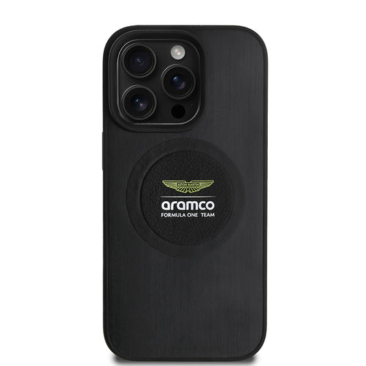 Apple iPhone 16 Pro Max Kılıf Aston Martin Orjinal Lisanslı M-safe Şarj Özellikli Aluminyum Arka Yüzeyli Formula One Team Baskılı Kapak Siyah