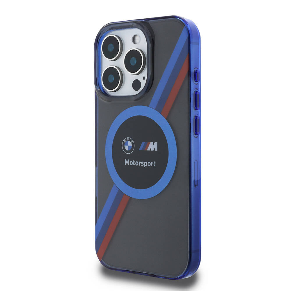 iPhone 16 Pro Max Kılıf BMW Orjinal Lisanslı Magsafe Şarj Özellikli M Logolu Üç Renk Çizgili Motorsport Circle Kılıf Lacivert