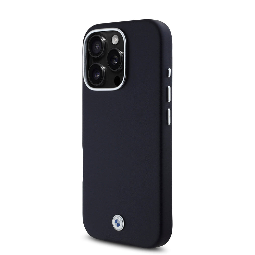 iPhone 16 Pro Max Kılıf BMW Orjinal Lisanslı Magsafe Şarj Özellikli Metal Logolu Tam Kaplama Deri Kılıf Lacivert