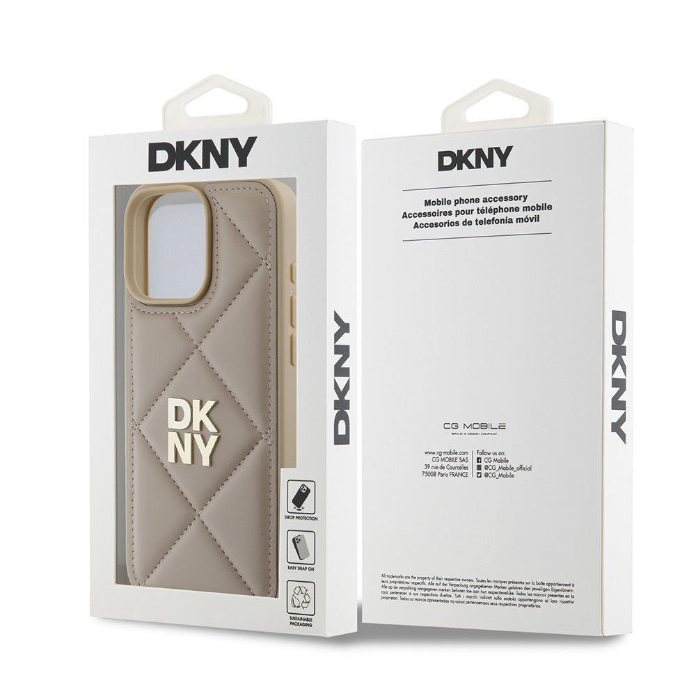 iPhone 16 Pro Max Kılıf DKNY Orjinal Lisanslı Kapitone Tasarımlı Metal Logolu Deri Kılıf Siyah