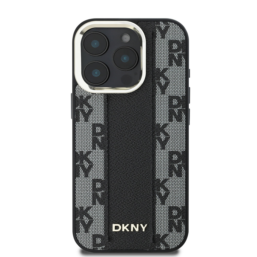 iPhone 16 Pro Max Kılıf DKNY Orjinal Lisanslı Magsafe Şarj Özellikli 3D Yazılı Checkered Pattern Kılıf Siyah