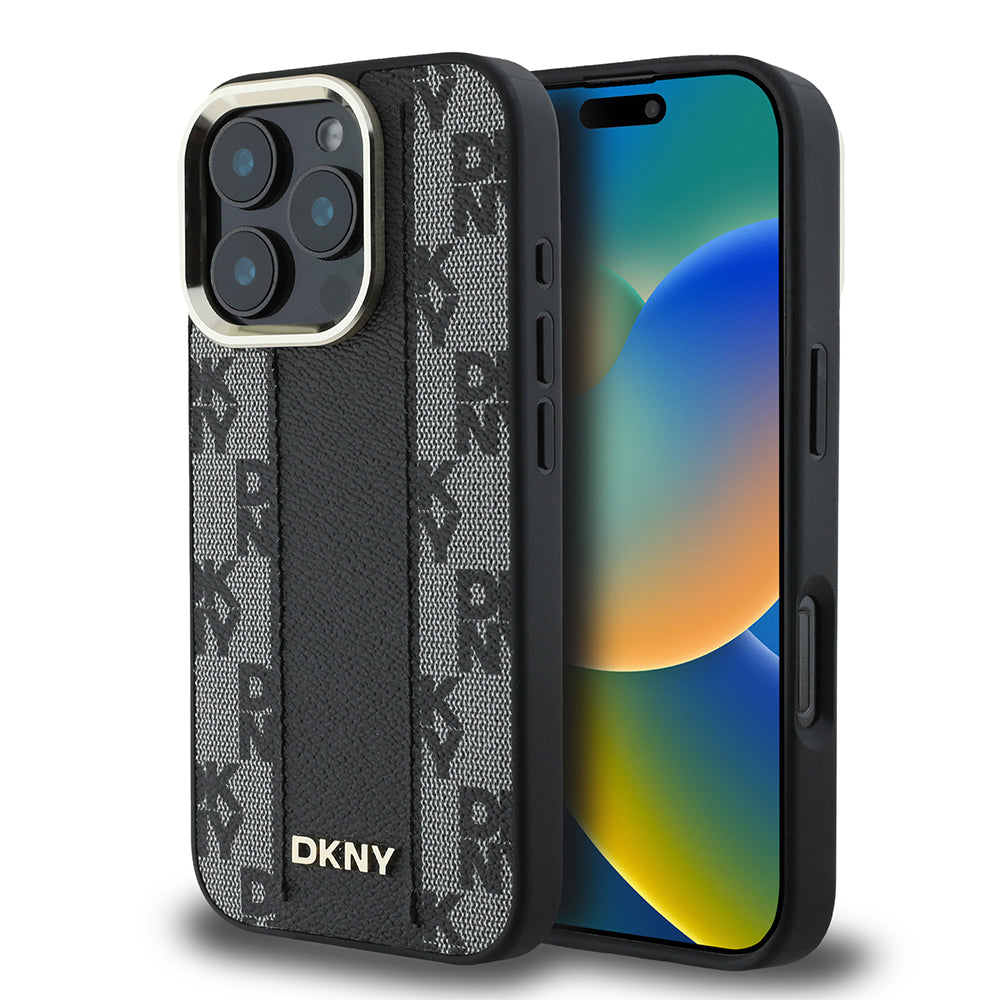 iPhone 16 Pro Max Kılıf DKNY Orjinal Lisanslı Magsafe Şarj Özellikli 3D Yazılı Checkered Pattern Kılıf Siyah