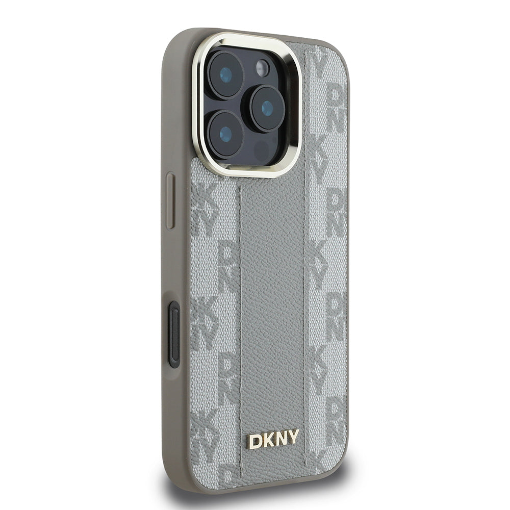 iPhone 16 Pro Max Kılıf DKNY Orjinal Lisanslı Magsafe Şarj Özellikli 3D Yazılı Checkered Pattern Kılıf Bej