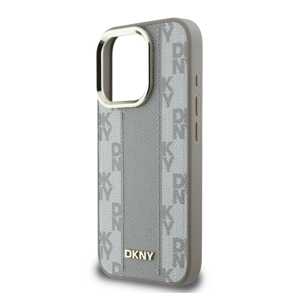 iPhone 16 Pro Max Kılıf DKNY Orjinal Lisanslı Magsafe Şarj Özellikli 3D Yazılı Checkered Pattern Kılıf Bej