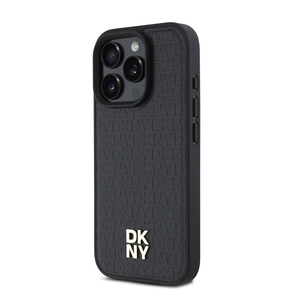 iPhone 16 Pro Max Kılıf DKNY Orjinal Lisanslı Magsafe Şarj Özellikli 3D Yazılı Repeat Pattern Kılıf Kahverengi