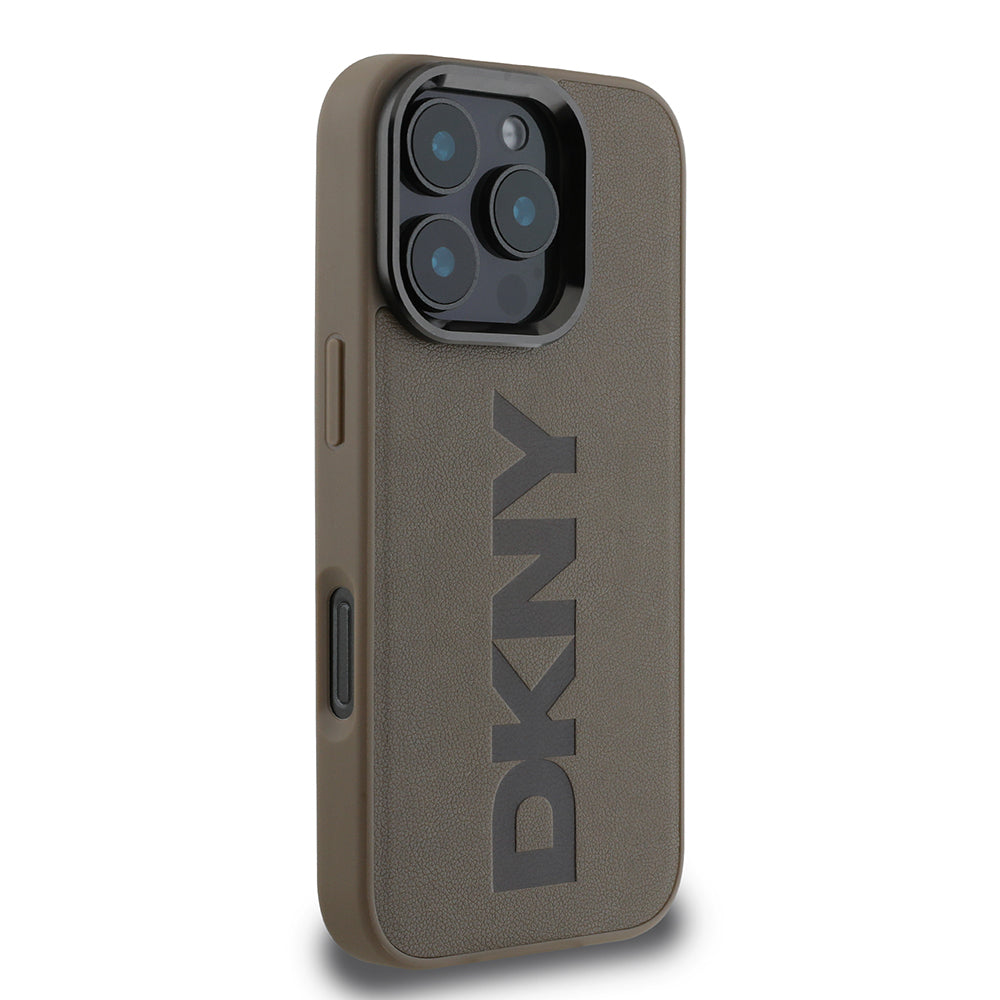 iPhone 16 Pro Max Kılıf DKNY Orjinal Lisanslı Magsafe Şarj Özellikli PU Deri Plain Kılıf Kahverengi