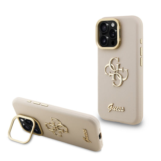 Apple iPhone 16 Pro Max Kılıf Guess Orjinal Lisanslı Grained Yazı Logolu Kamera Standlı Kapak Siyah