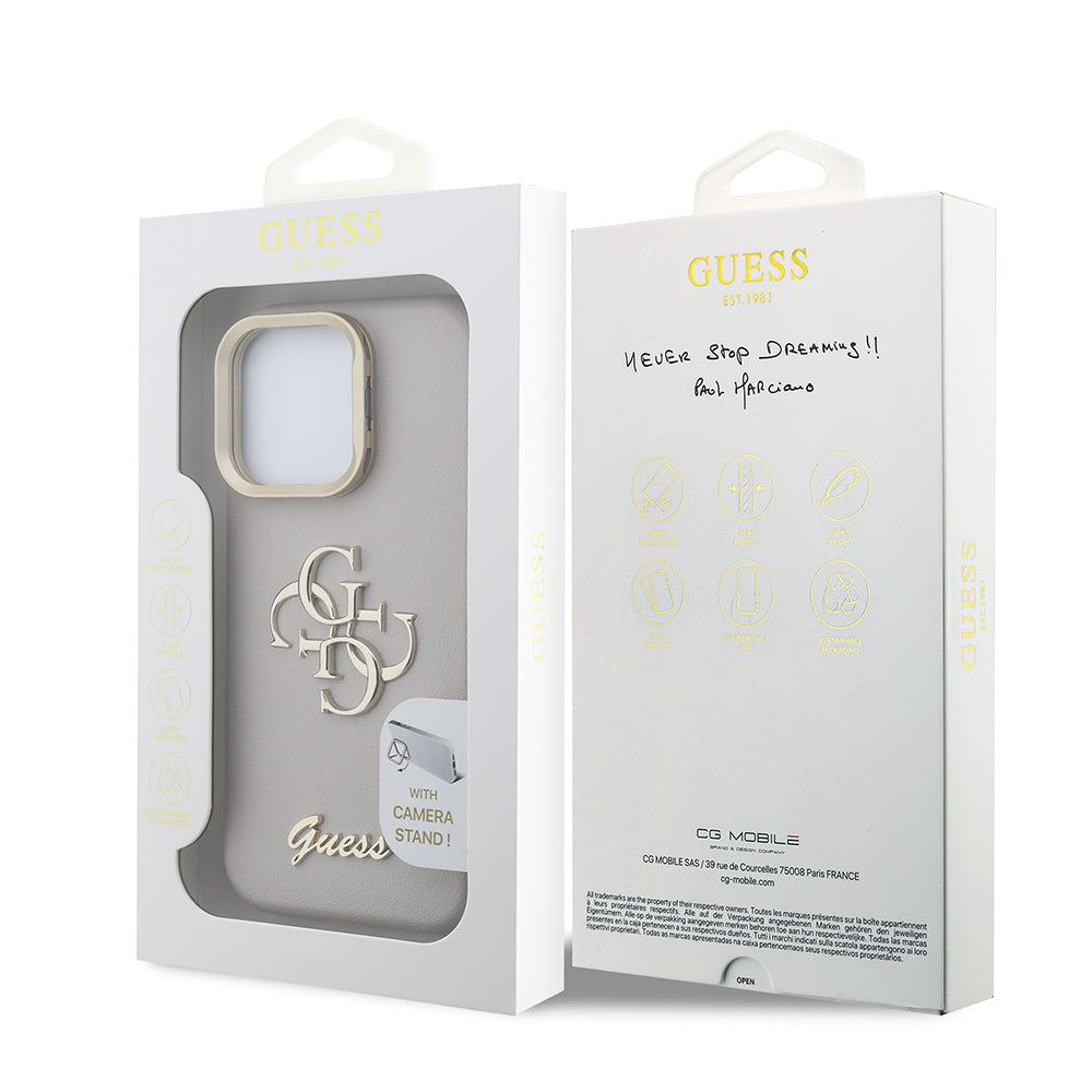 Apple iPhone 16 Pro Max Kılıf Guess Orjinal Lisanslı Grained Yazı Logolu Kamera Standlı Kapak Siyah