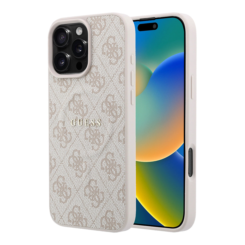 Apple iPhone 16 Pro Max Kılıf Guess Orjinal Lisanslı M-safe Kabartmalı 4G Desenli Yazı Logolu Kapak