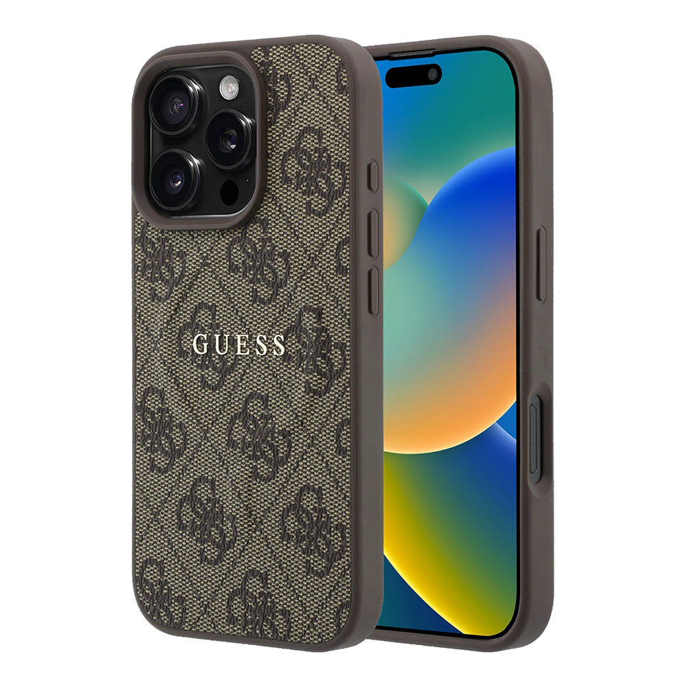 Apple iPhone 16 Pro Max Kılıf Guess Orjinal Lisanslı M-safe Kabartmalı 4G Desenli Yazı Logolu Kapak