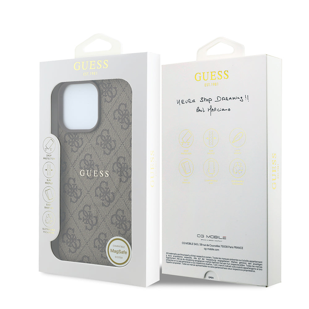 Apple iPhone 16 Pro Max Kılıf Guess Orjinal Lisanslı M-safe Kabartmalı 4G Desenli Yazı Logolu Kapak
