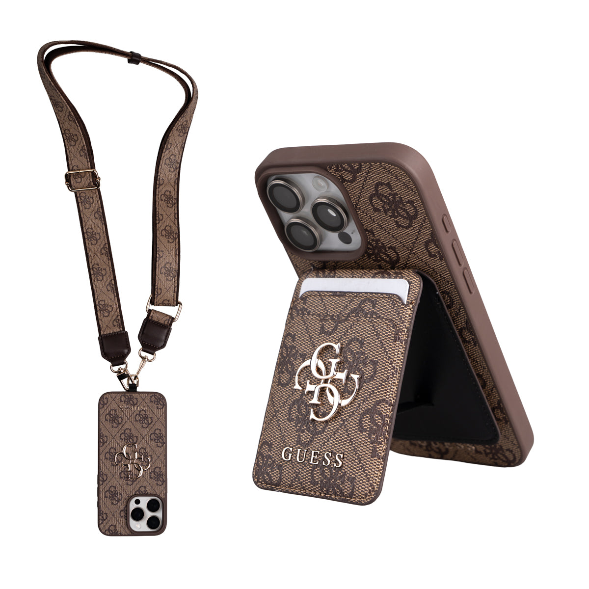 Apple iPhone 16 Pro Max Kılıf Guess Orjinal Lisanslı M-safe Şarj Özellikli Askılı ve 4G Logo Kartlıklı Kapak