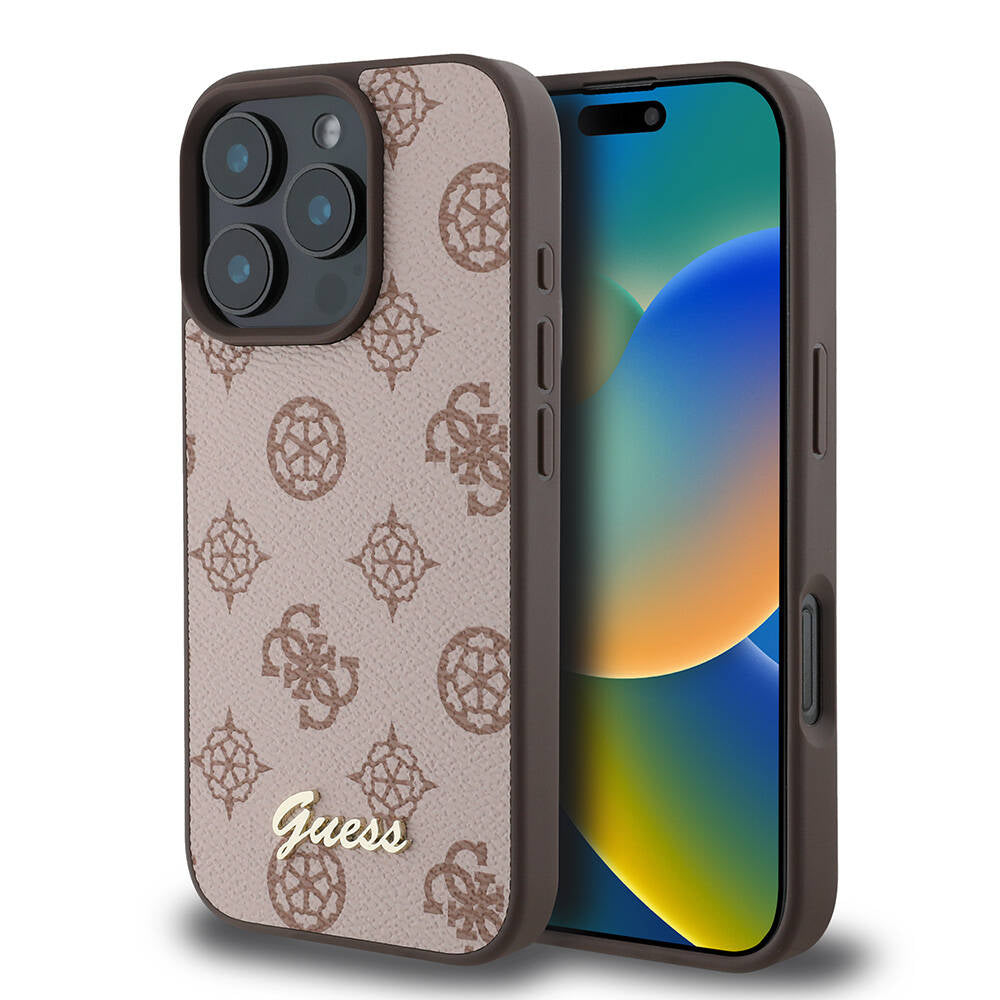 Apple iPhone 16 Pro Max Kılıf Guess Orjinal Lisanslı M-safe Şarj Özellikli Yazı Logolu Peony Kapak