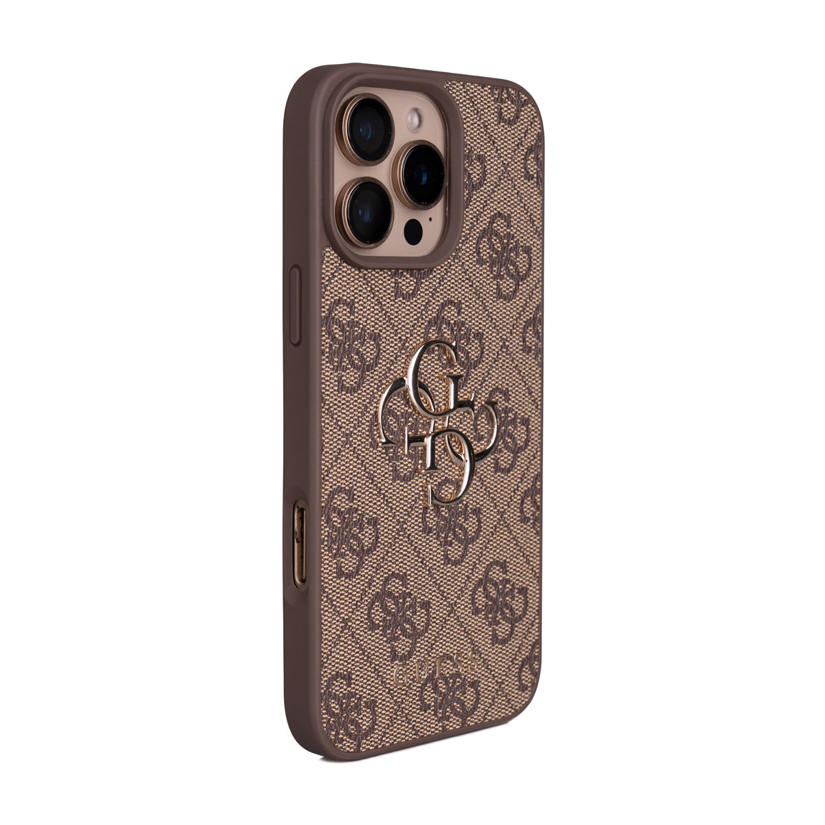 Apple iPhone 16 Pro Max Kılıf Guess Orjinal Lisanslı PU Deri 4G Büyük Metal Logolu Çapraz Vücut Askılı Kapak Kahverengi