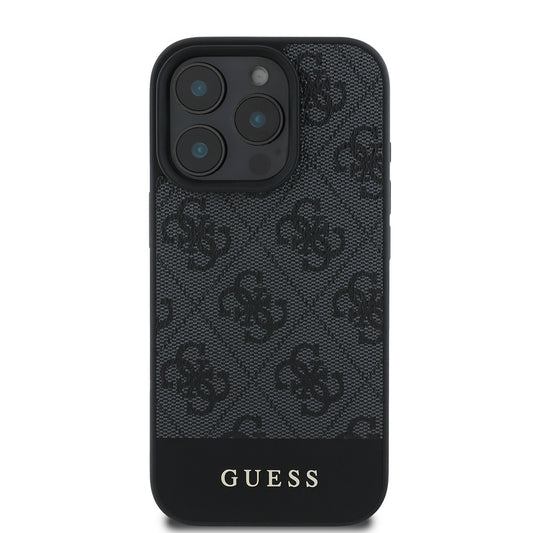 Apple iPhone 16 Pro Max Kılıf Guess Orjinal Lisanslı PU Deri Şerit Logo Dizaynlı Kapak Kahverengi