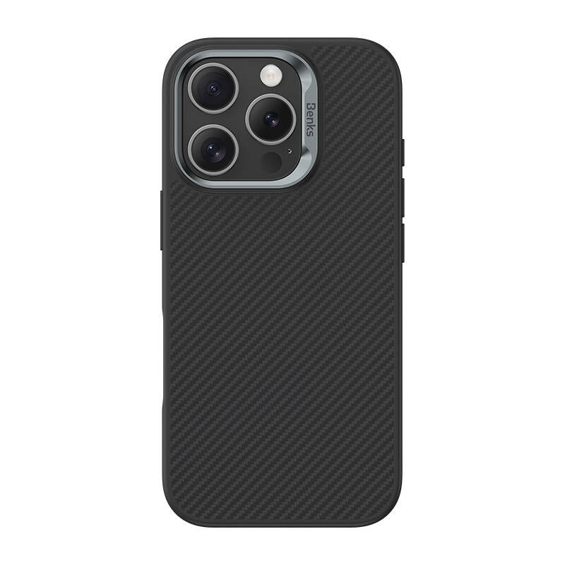 Apple iPhone 16 Pro Max Kılıf Karbon Fiber M-safe Şarj Özellikli Benks Hybrid ArmorPro 600D Kevlar Kapak