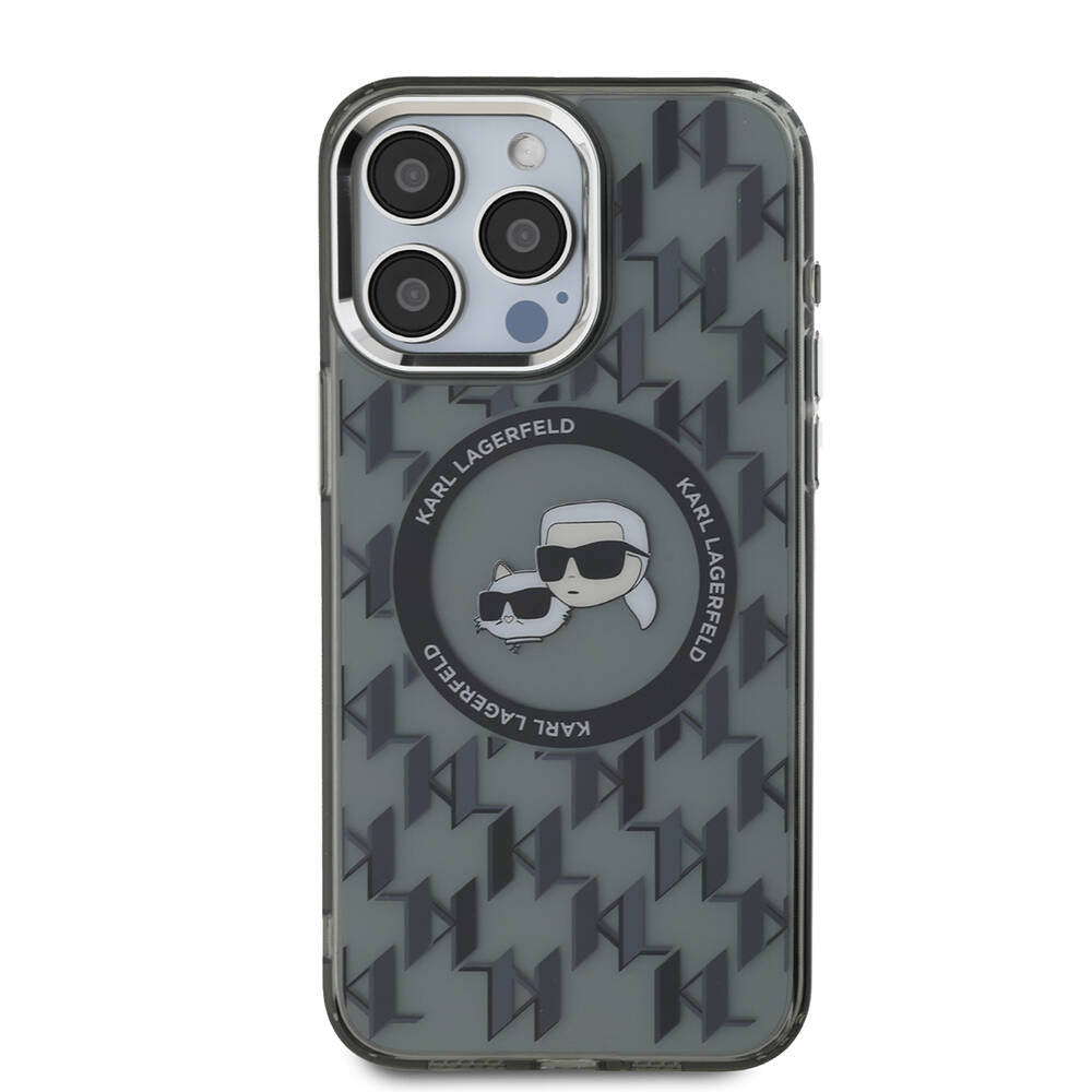 Apple iPhone 16 Pro Max Kılıf Karl Lagerfeld Orjinal Lisanslı M-safe Şarj Özellikli IML Baskılı Metal Monogram KC Heads Kapak