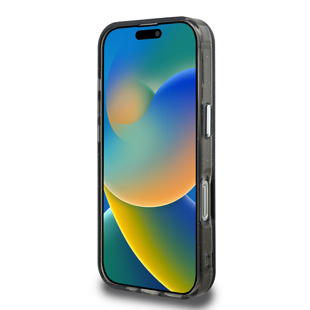 Apple iPhone 16 Pro Max Kılıf Karl Lagerfeld Orjinal Lisanslı Parlayan Simli Karl & Choupette Sketch Logo Kapak Siyah