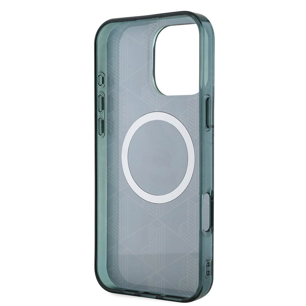 iPhone 16 Pro Max Kılıf Lacoste Orjinal Lisanslı Magsafe Şarj Özellikli IML Baskılı Gümüş Timsah Logolu Monogram Kılıf Lacivert