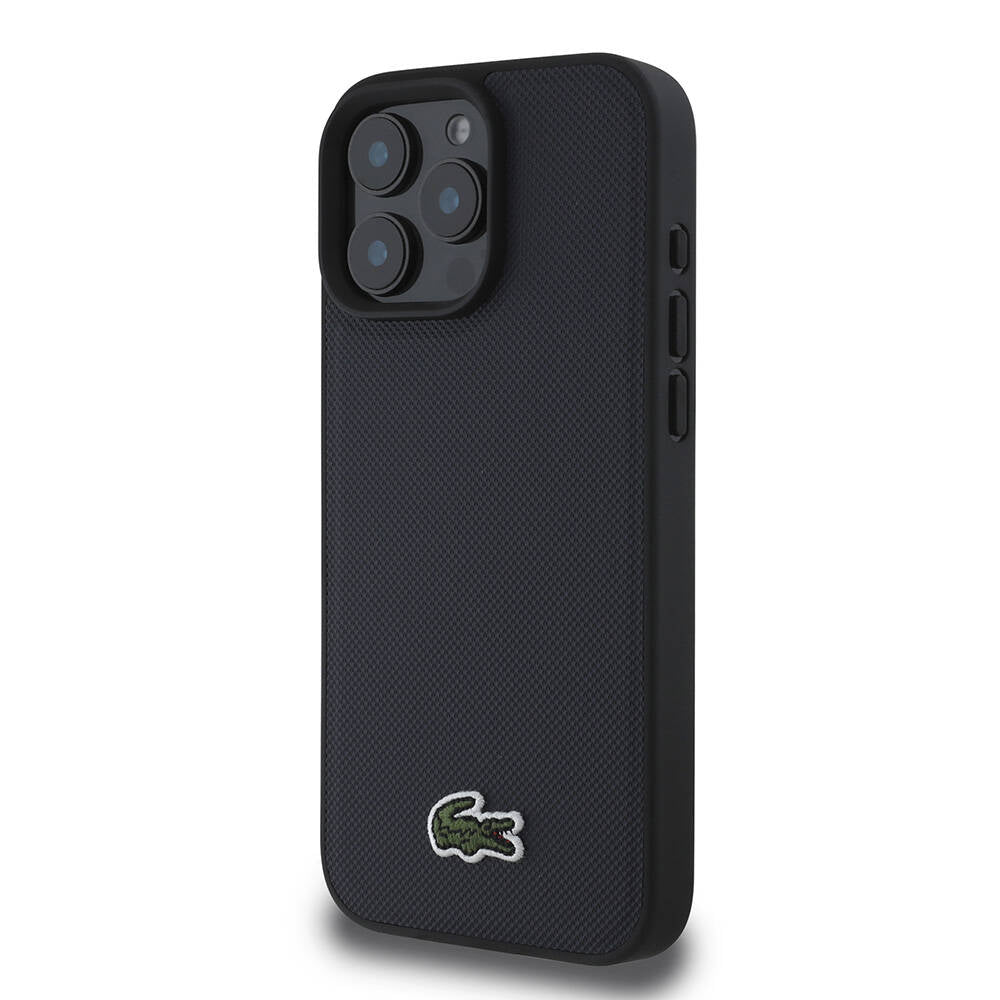 iPhone 16 Pro Max Kılıf Lacoste Orjinal Lisanslı PU Pike Desenli Arka Yüzey İkonik Timsah Dokuma Logolu Kılıf Lacivert