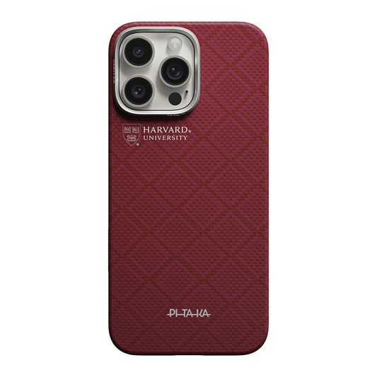 Apple iPhone 16 Pro Max Kılıf M-safe Şarj Özellikli Aramid Karbon Fiber Pitaka Harvard University Serisi Kapak