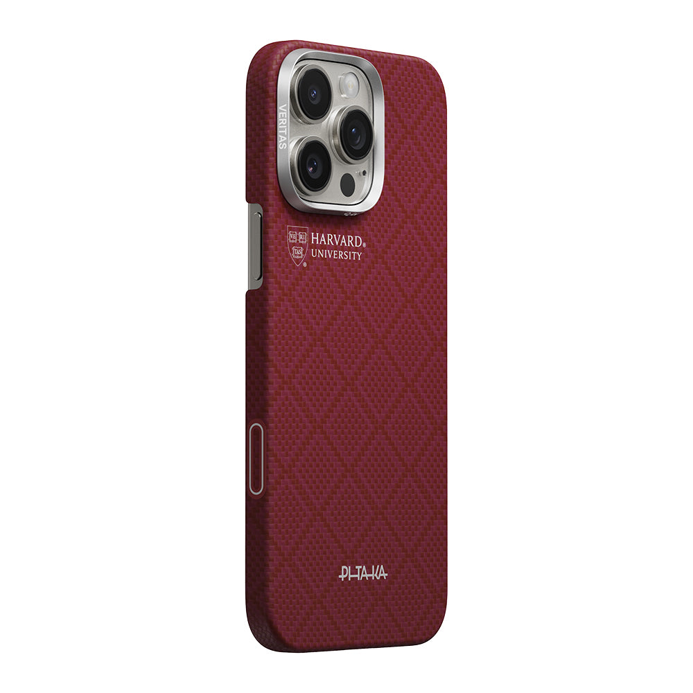 Apple iPhone 16 Pro Max Kılıf M-safe Şarj Özellikli Aramid Karbon Fiber Pitaka Harvard University Serisi Kapak