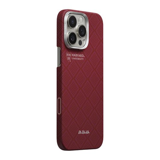Apple iPhone 16 Pro Max Kılıf M-safe Şarj Özellikli Aramid Karbon Fiber Pitaka Harvard University Serisi Kapak
