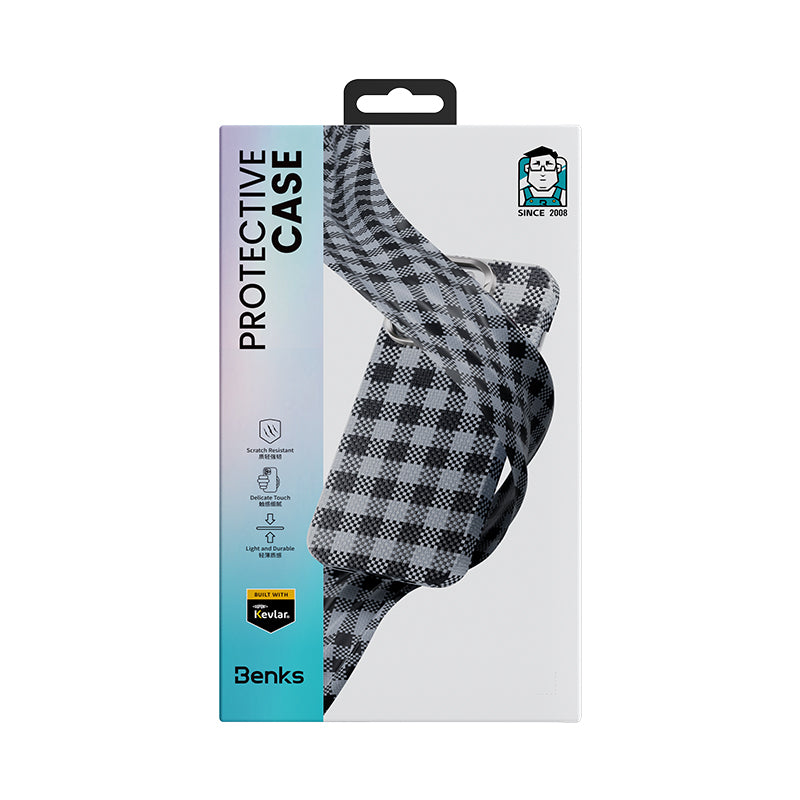 Apple iPhone 16 Pro Max Kılıf M-safe Şarj Özellikli Ekose Tasarımlı Benks ArmorVichy Kevlar Kapak Kırmızı