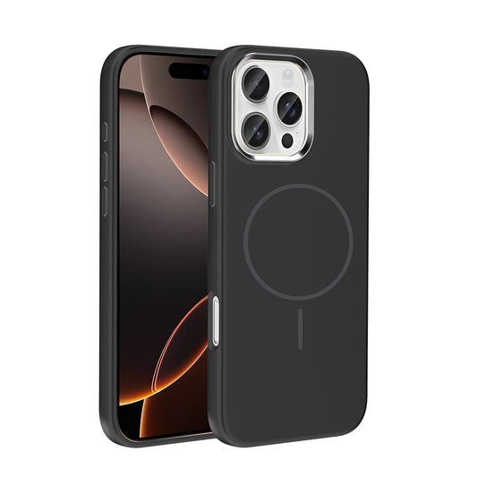 Apple iPhone 16 Pro Max Kılıf M-Safe Şarj Özellikli Metal Kamera Çerçeveli Zore Edi Silikon Kapak