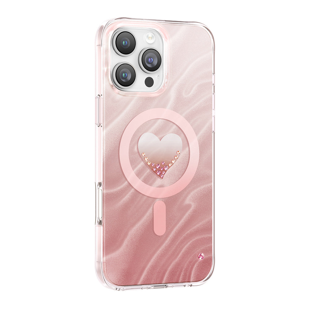 Apple iPhone 16 Pro Max Kılıf M-Safe Şarj Özellikli Orjinal Swarovski Taşlı Zore Paris Rovix Sert PC Kapak