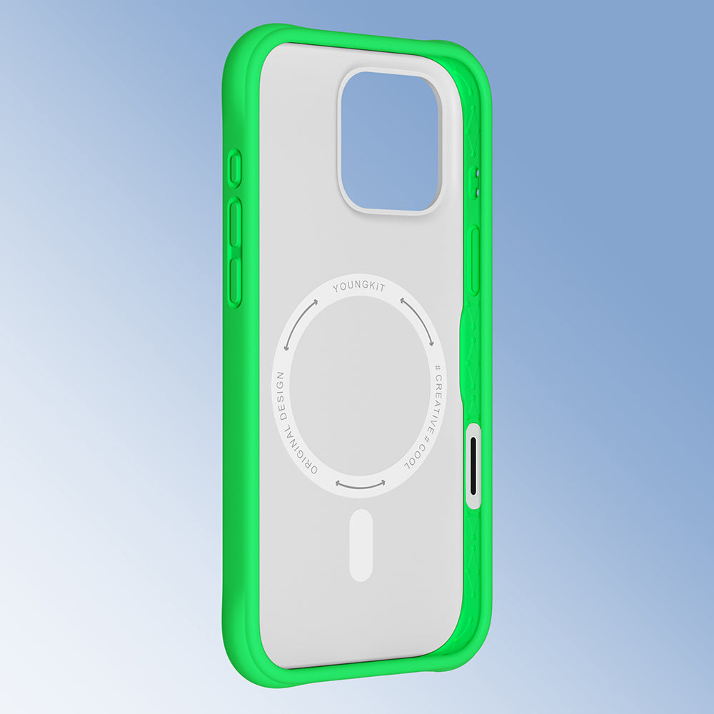 Apple iPhone 16 Pro Max Kılıf M-safe Şarj Özellikli Youngkit Macaroon Serisi Kapak Açık Yeşil