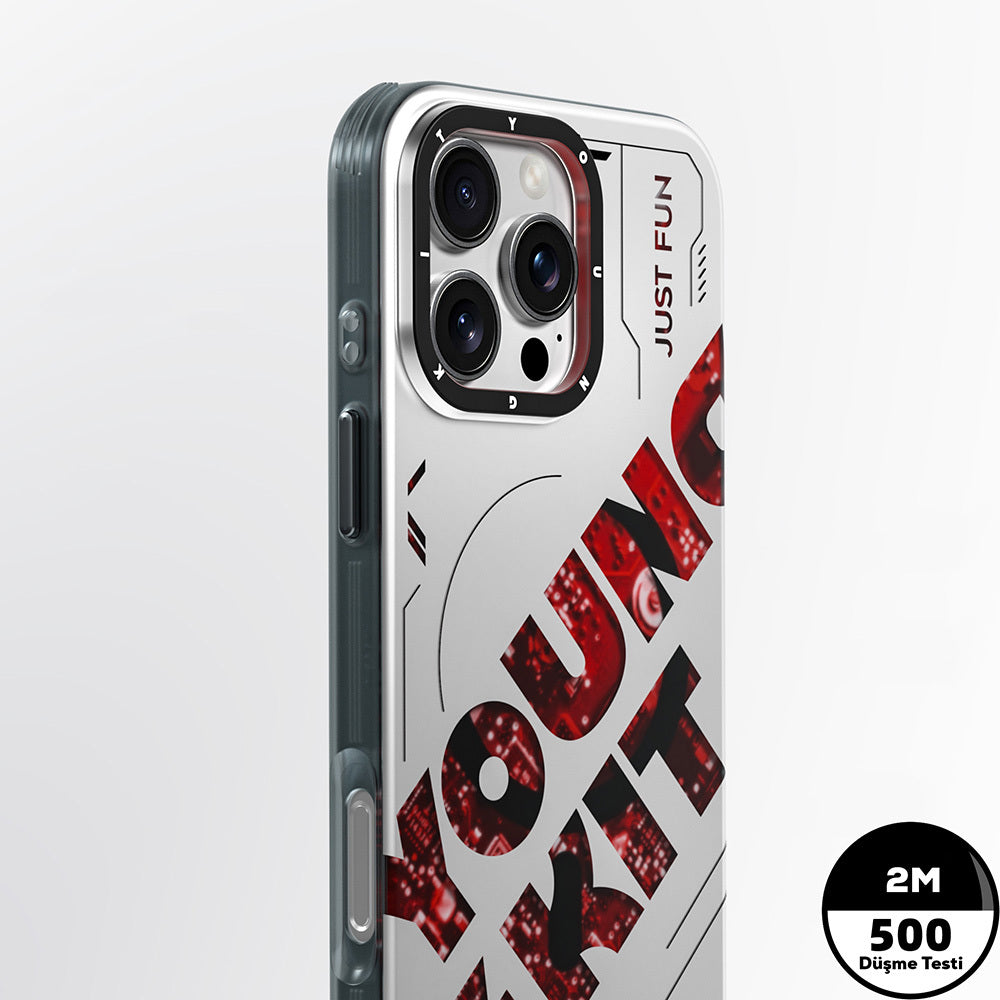 iPhone 16 Pro Max Kılıf Magsafe Şarj Özellikli Airbagli Çift Katmanlı Youngkit Future Serisi Kılıf Kırmızı