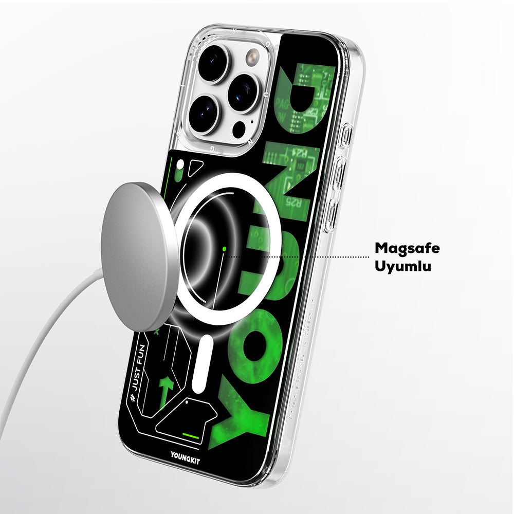 iPhone 16 Pro Max Kılıf Magsafe Şarj Özellikli Airbagli Çift Katmanlı Youngkit Future Streamer Serisi Kılıf Yeşil