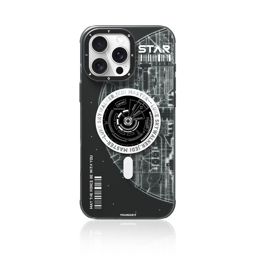 iPhone 16 Pro Max Kılıf Magsafe Şarj Özellikli Airbagli Hologram Tasarımlı Youngkit Interstellar Serisi Kılıf Füme