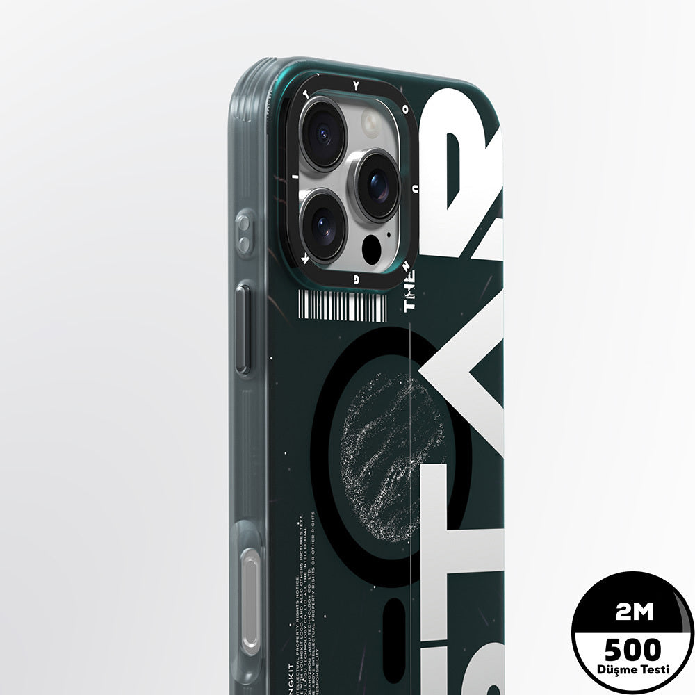 iPhone 16 Pro Max Kılıf Magsafe Şarj Özellikli Airbagli Hologram Tasarımlı Youngkit Interstellar Serisi Kılıf Füme