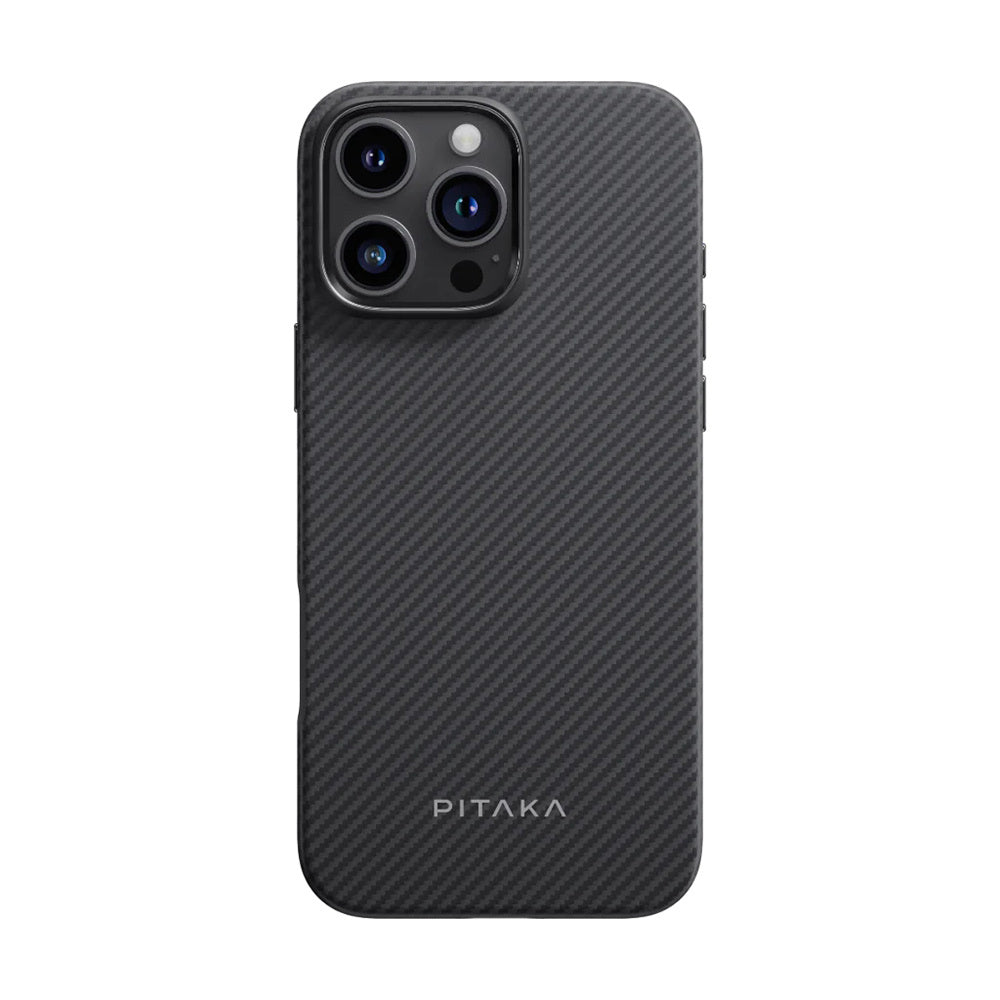 Apple iPhone 16 Pro Max Kılıf M-safe Şarj Özellikli Aramid Fiber Pitaka Military-Grade Classic Serisi Black-Grey Twill Kapak