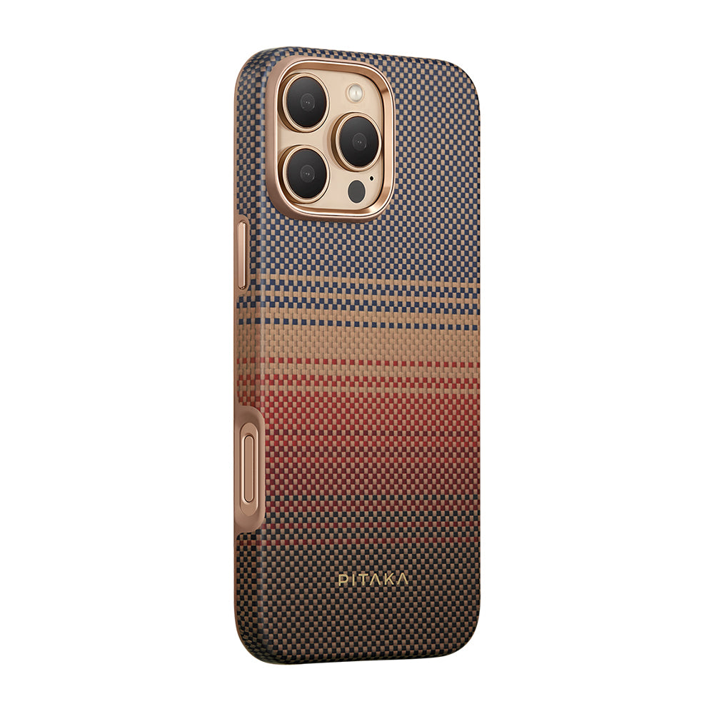 Apple iPhone 16 Pro Max Kılıf M-safe Şarj Özellikli Aramid Fiber Pitaka Military-Grade Sunset-Moonrise Serisi Sunset Kapak
